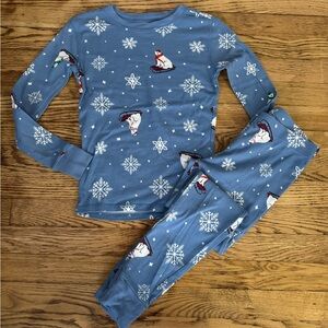 Blue Snowflake and Polar Bear on Sleds Kids Pajamas